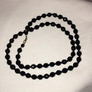 Jet black glass bead necklace